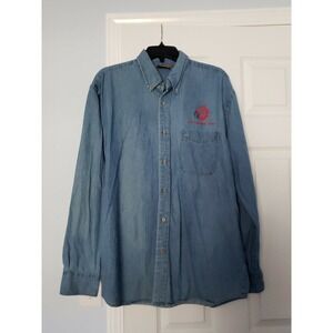 Harriton Mens denim Shirt Size Large Says Lake Cherokee Texas Long Sleeve